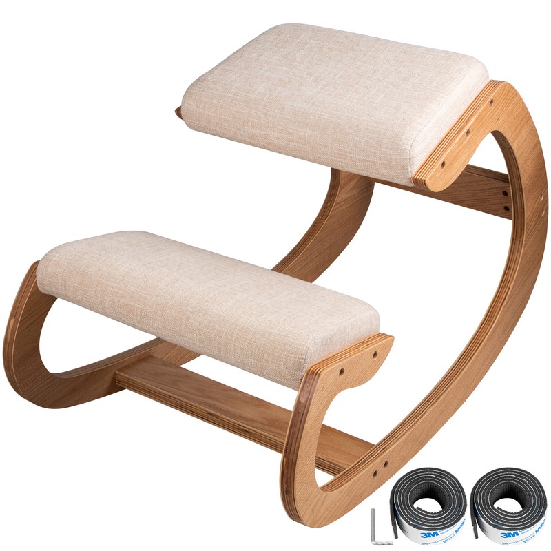 VEVOR Ergonomic Kneeling Chair bentwood Stool Strengthen Muscles Furniture White
