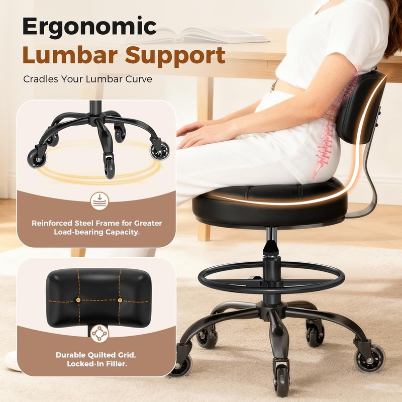 FREEKYROCK Office Drafting Chair with Footrest, Tall Height Adjustable Black gallery