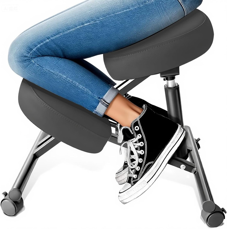 Ergonomic PU Leather Kneeling Chair with Adjustable Height & Lockable Wheels