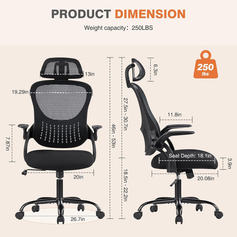 Office Computer Desk Chair, Ergonomic High-Back Mesh Rolling Work Chairs with Wh gallery