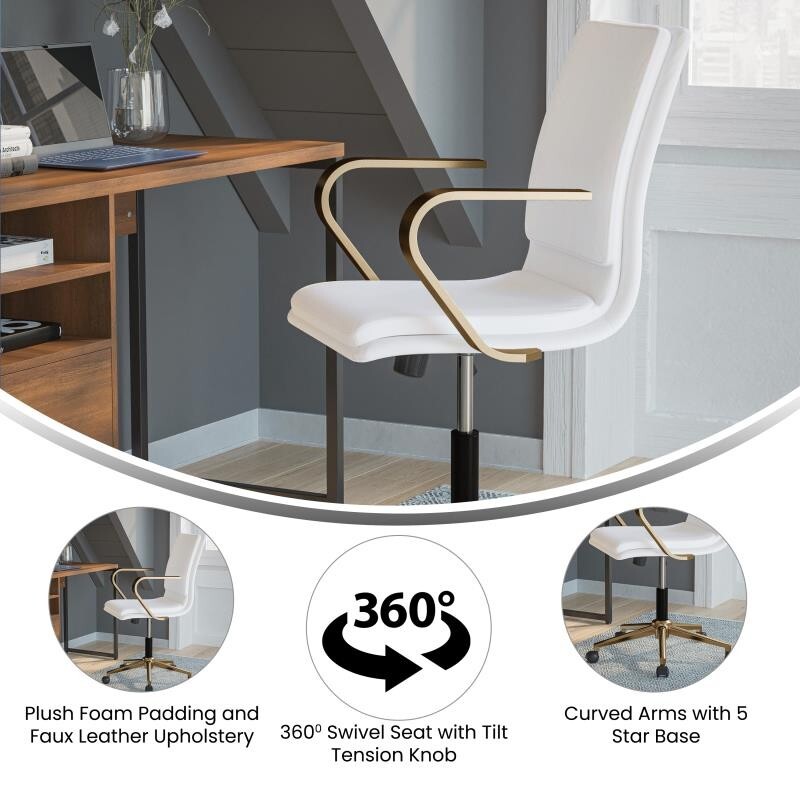 Mid-Back Designer Executive LeatherSoft Office Armchair with Brushed Gold Base gallery