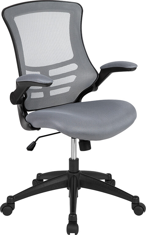 Mid-Back Dark Gray Mesh Swivel Ergonomic Task Office Chair with Flip-Up Arms