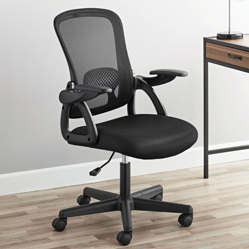 Mainstays Mesh Back Office Chair 275lb Black Ergonomic Flip-Up Arms Ergonomic