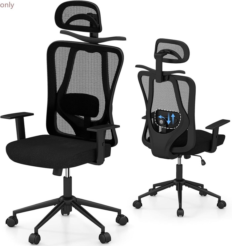 COSTWAY Mesh Office Chair,Ergonomic Computer Desk Chairs,3DHeadrest,10824BK-CYCB