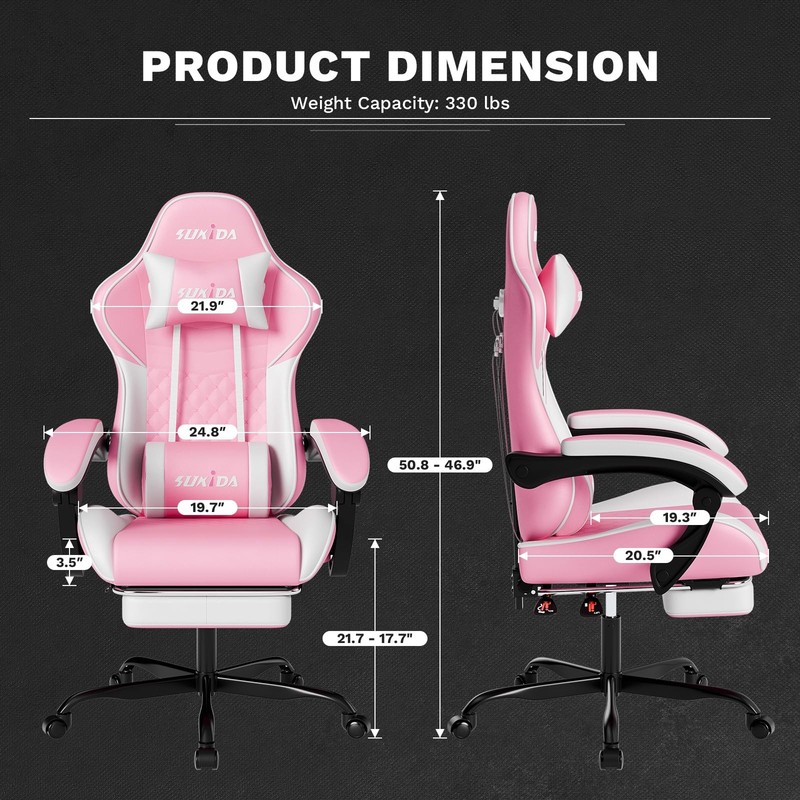 Pink Gaming Comfy Computer Chair With Footrest For Girls Ergonomic gallery