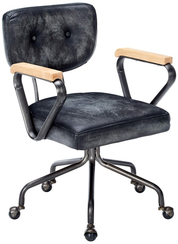 Black and Dark Brown Adjustable Swivel Leather Rolling Executive Office Chair