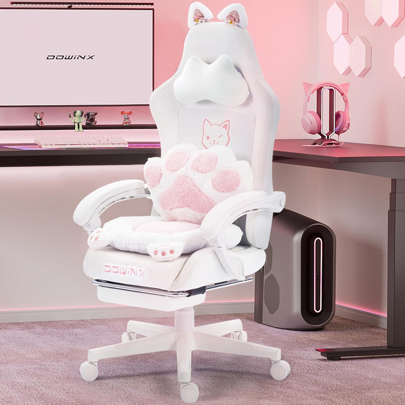 Dowinx Gaming Chair with Cat Ears and Massage Lumbar Support, Ergonomic Computer