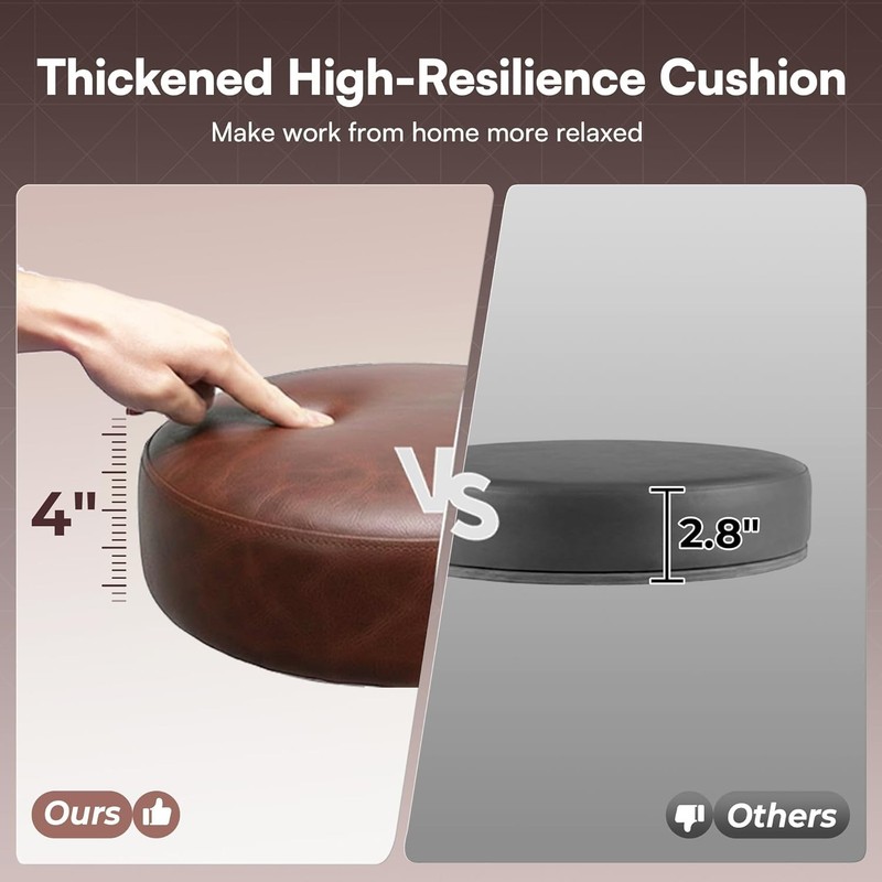 Height Adjustable Rolling Stool with Thick Cushion - Brown gallery