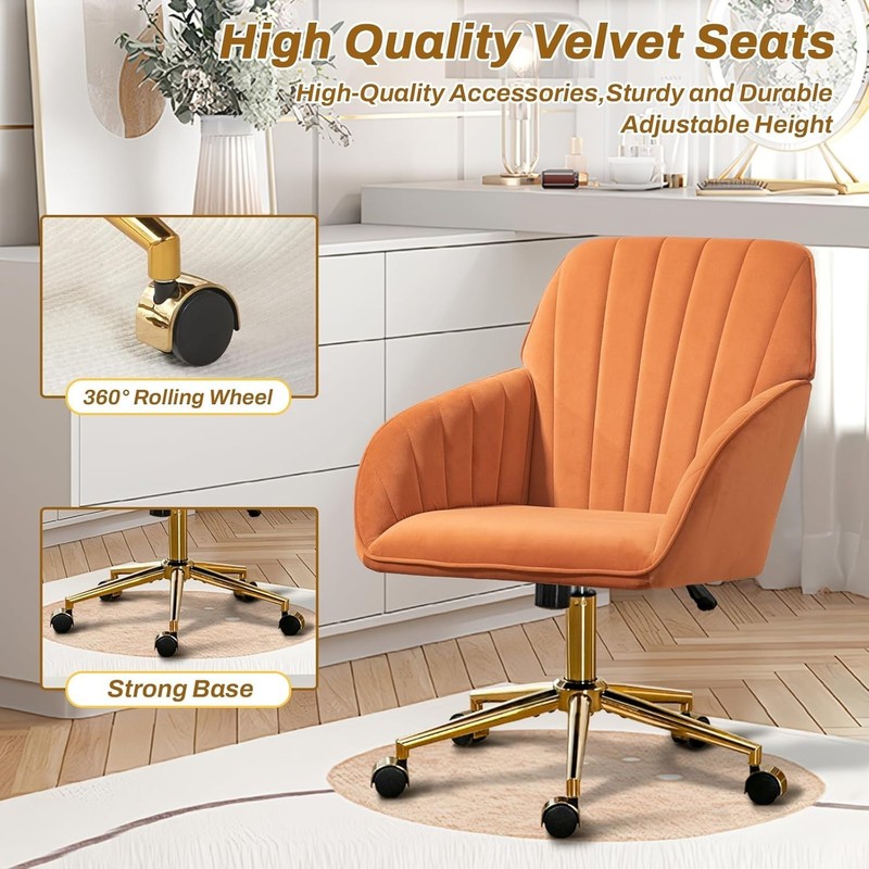 Home Office Desk Chair Comfy Swivel Wheels, Velvet Harvest Orange gallery