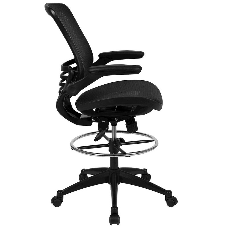 Mid-Back Transparent Black Mesh Drafting Chair with Black Frame and Flip-Up... gallery