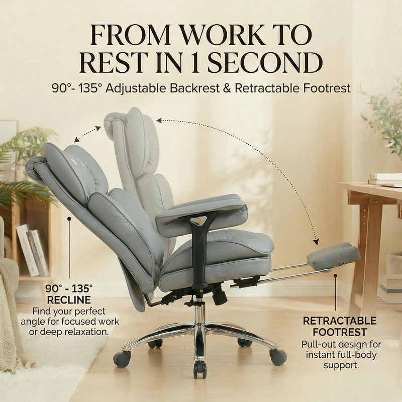 Extra Wide Big & Tall Desk Chair 400lbs with 3D Armrests & Footrest gallery