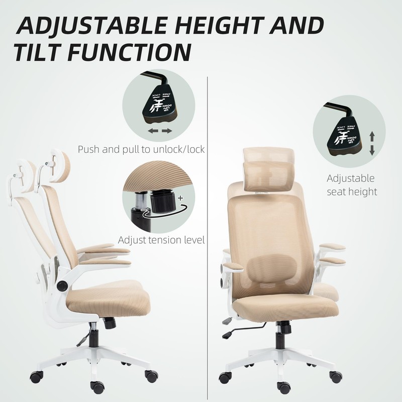 Office Chair, High Back Desk Chair with Flip-up Armrest, Rotatable Headrest, ... gallery