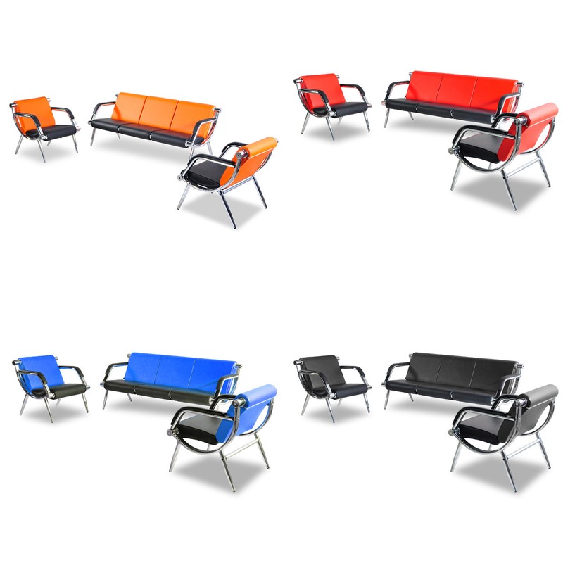 3PCS Reception Chairs Set 4 Color Office&Bank Waiting Room Bench w/PU Leather