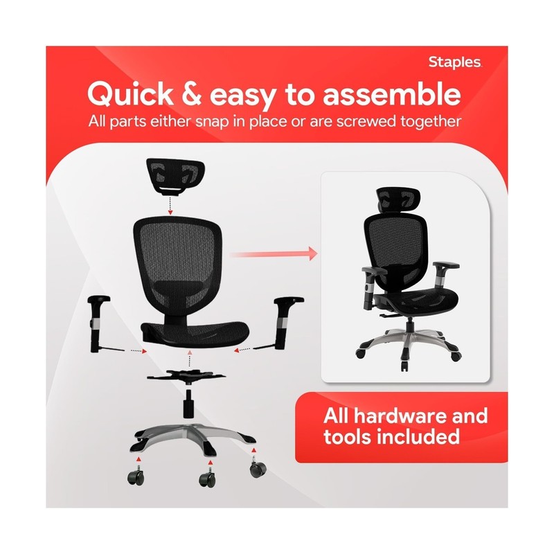STAPLES Hyken Ergonomic Task Chair, Mesh, Ergonomic,Lumbar Support,Swivel, Black gallery