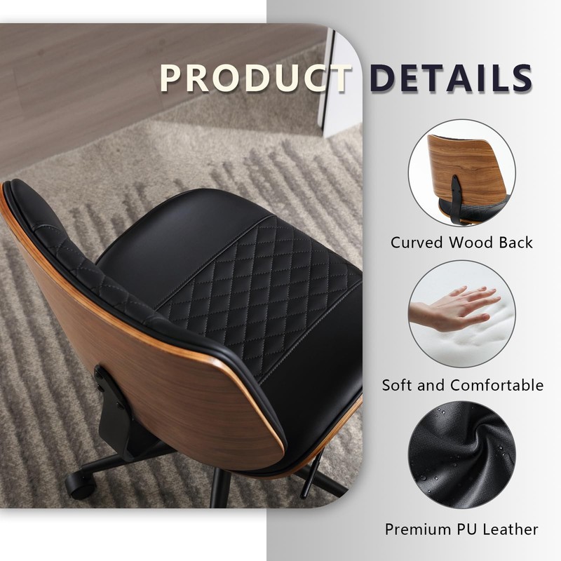 BERYTH Home Office Chair No Arms with Wheels, Adjustable Height Small Desk Chair gallery