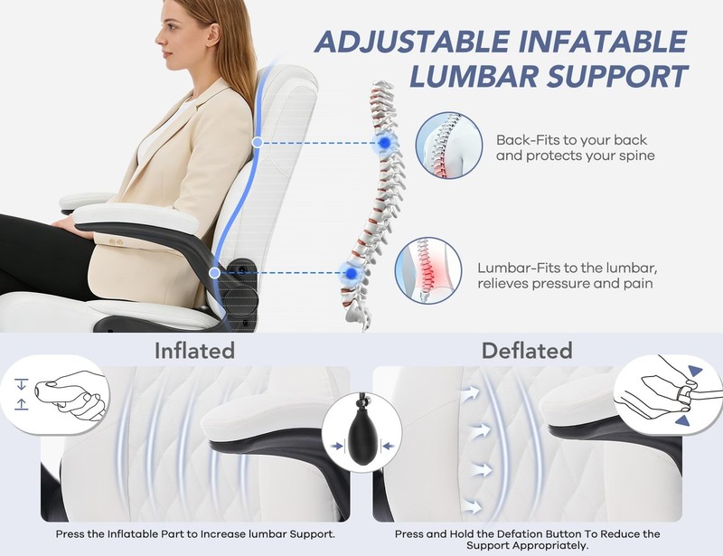 Office Chair with Adjustable Inflatable Lumbar Support,Leather Ergonomic Comp... gallery
