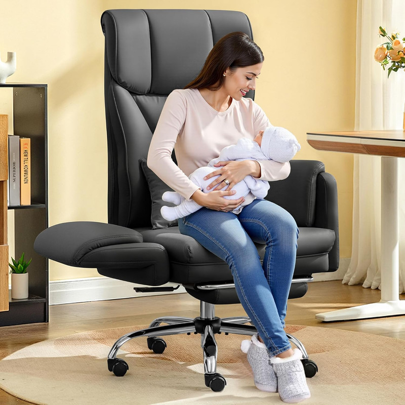 Big & Tall Office Chair, 400LBS, Leather, Reclining, w/ Footrest, Black gallery