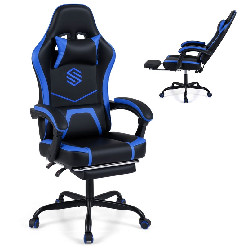 Gaming Chair w/Headrest, Lumbar Support, Linkage Armrests, Reclining Backrest
