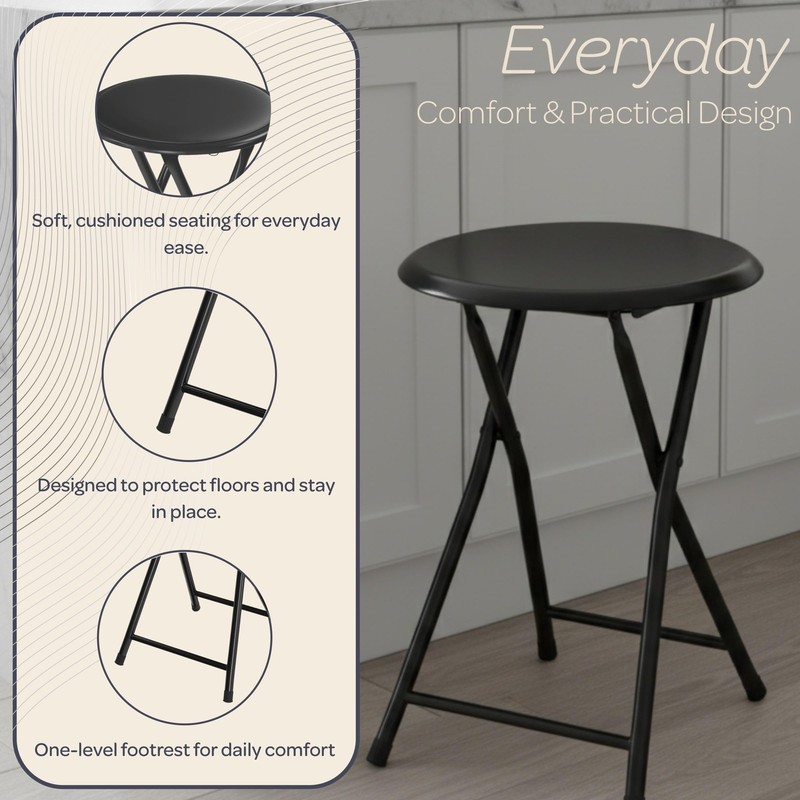 Folding Stool - Backless 18-Inch Stool with 225lb Capacity for Kitchen or Rec... gallery