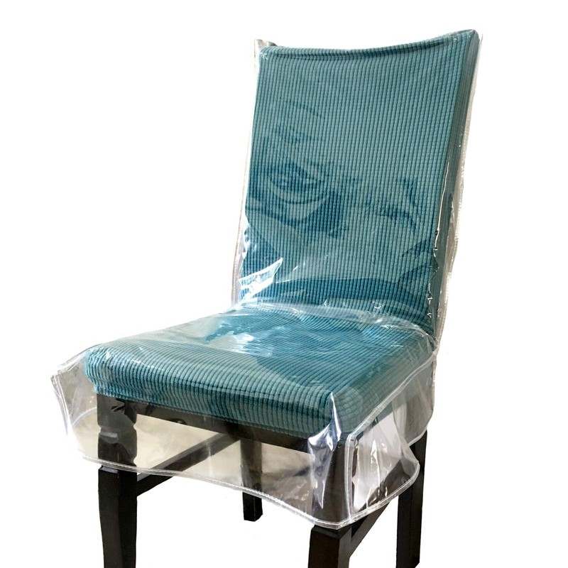 Swanna Plastic Dining Chair Covers with Backrests, PVC Clear Large, 4 Pack