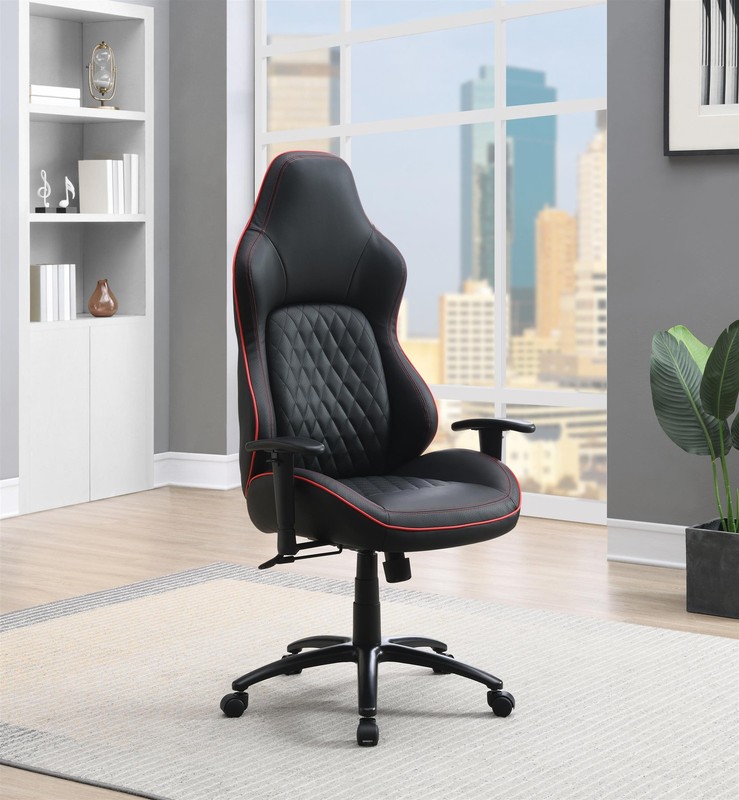 High Stakes Gaming Chair Black Bonded Leather with Red Accents gallery