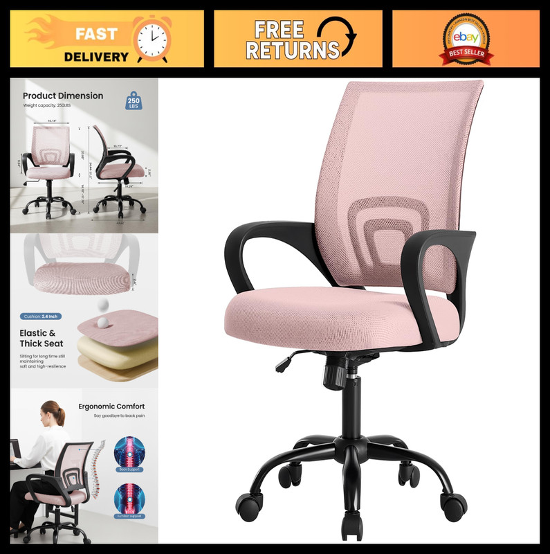 Ergonomic Mid Back Mesh Office Chair with Lumbar Support, Adjustable Height, Roc