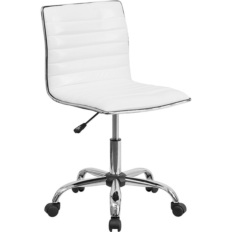 Flash Low Back Designer Armless White Ribbed Swivel Office Chair - DS-512B-WH-GG
