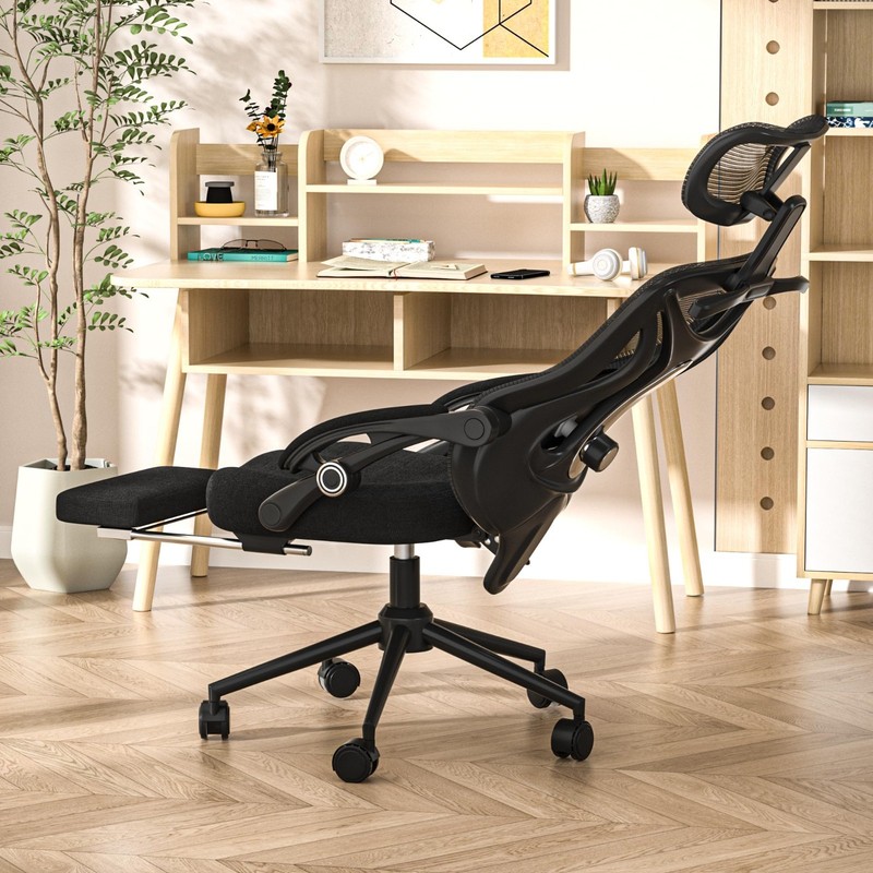 Ergonomic Mesh Office Chair w/ Footrest – Reclining Computer Desk Chair Black