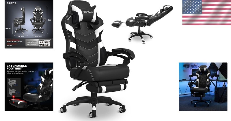 Comfortable White Gaming Recliner - 110 Pro Chair with Lumbar Support & Footrest gallery
