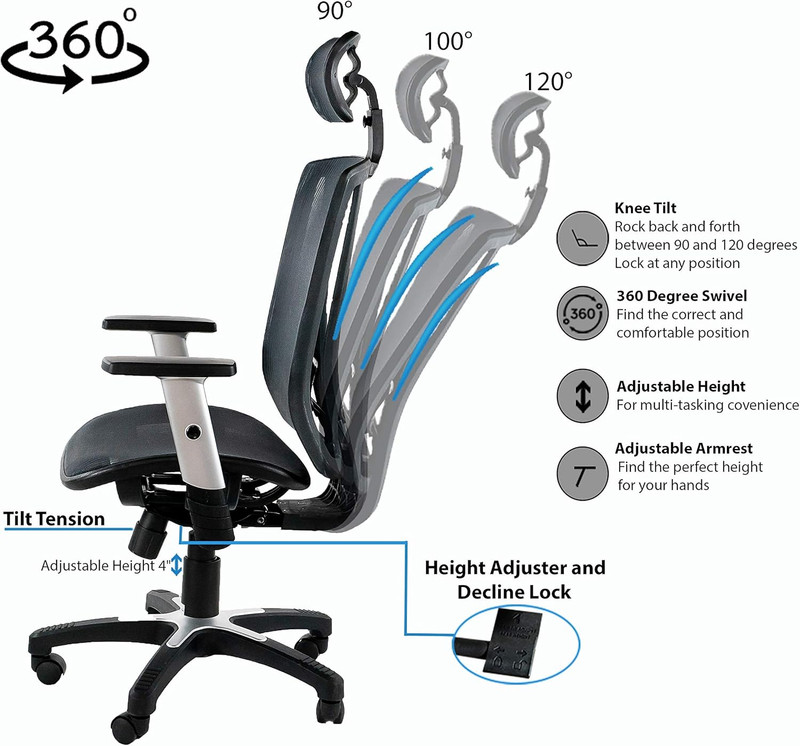 53 in Tall Brown Ergonomic Adjustable Office Chair, Home Office Ergonomic Chair, gallery