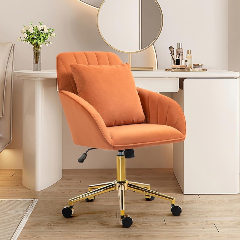 Home Office Desk Chair Comfy Swivel Wheels, Velvet Harvest Orange gallery
