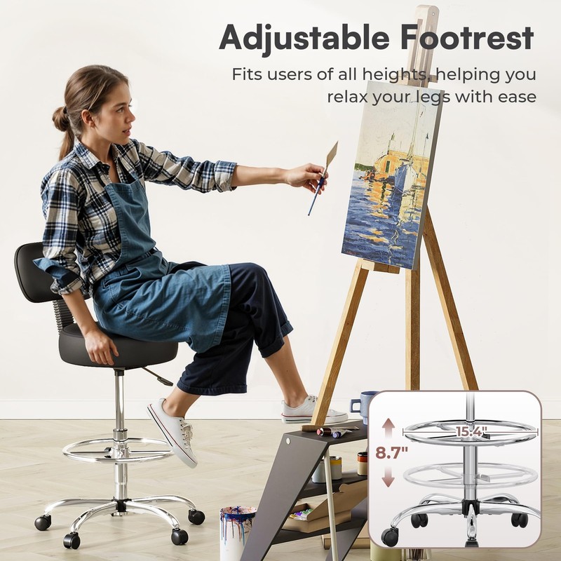 Drafting Chair with Back, Adjustable Foot Rest Rolling Stool, Multi-Purpose O... gallery
