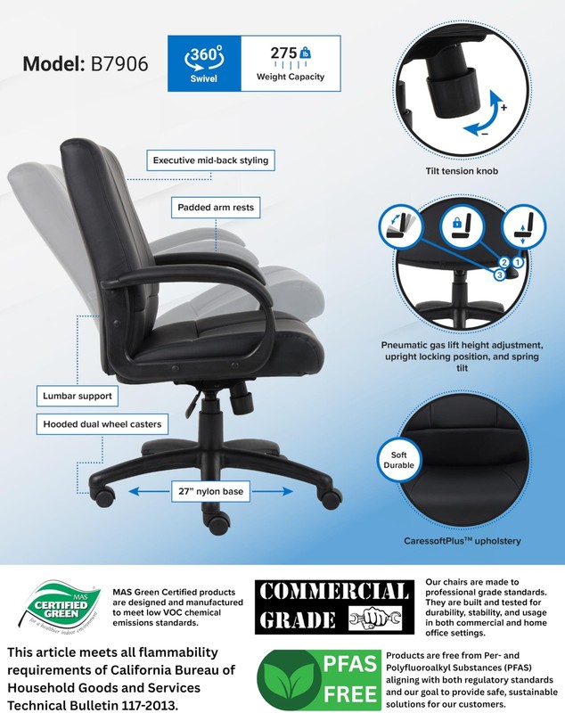 Caressoft Executive Mid Back Chair in Black (B7906) gallery