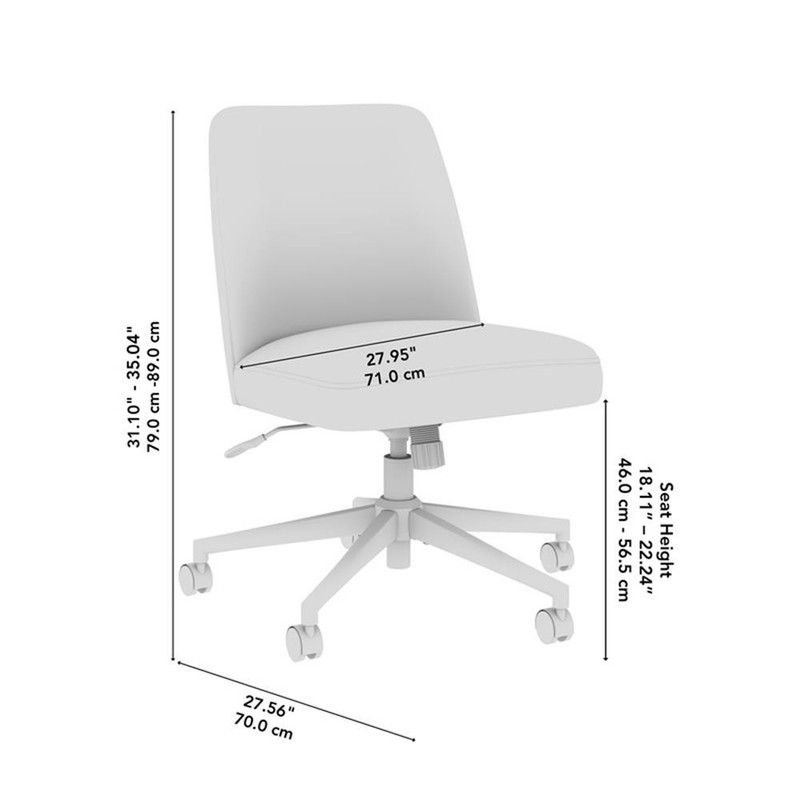 Pemberly Row Mid Back Armless Office Chair with Wheels in Cool Gray Fabric gallery