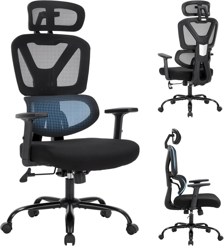 Ergonomic Office Chair with Adjustable Support & 3D Headrest, Black