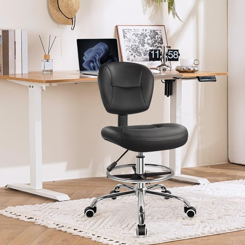 Drafting Chair with Back Footrest Adjustable Office Stool Chair 360 Swivel Ro... gallery
