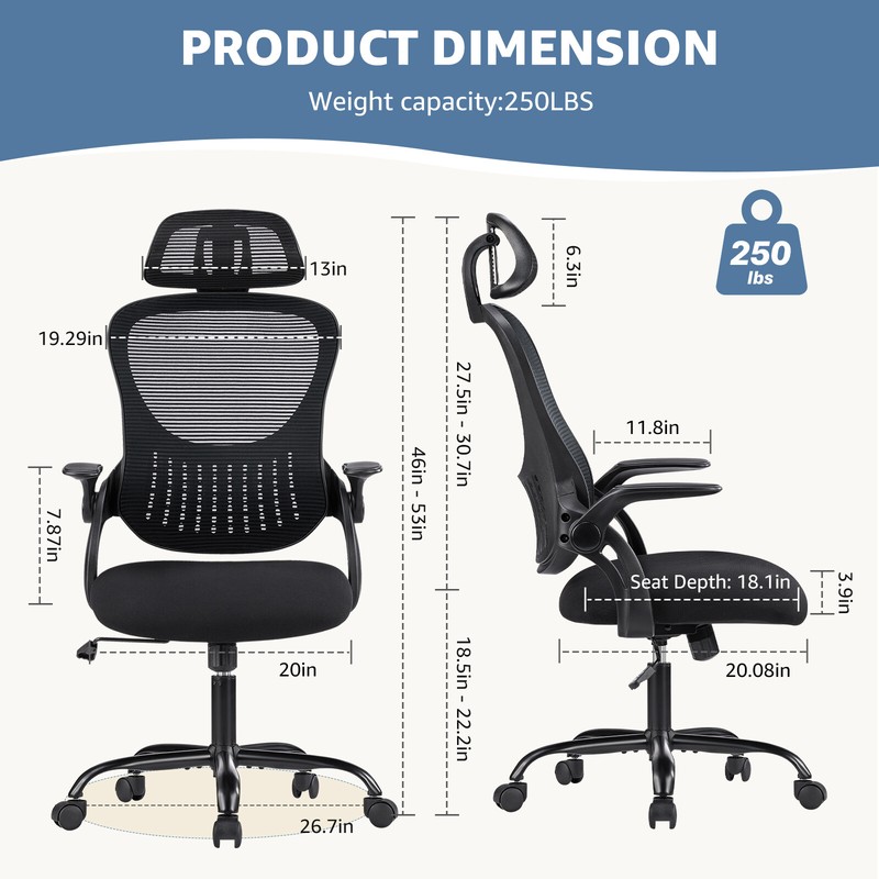 High-Back Home Office Chair Ergonomic Computer Desk Mesh Rolling Work Task Chair gallery