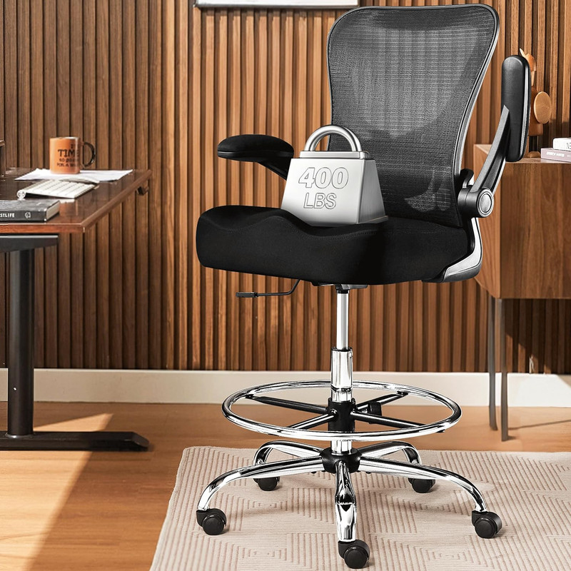 400LBS Drafting Chair, Tall Office Chair with Adjustable Lumbar Support&Footrest