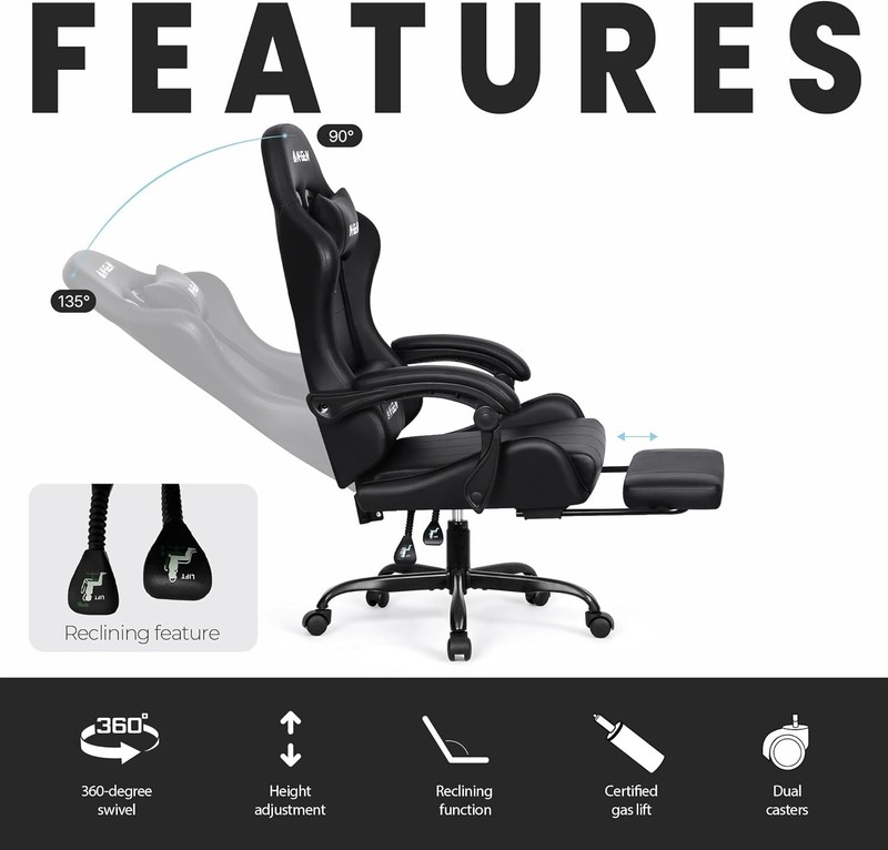 N-GEN GAMING Video Gaming Chair with Footrest Lumbar Support for Home Office Hig gallery