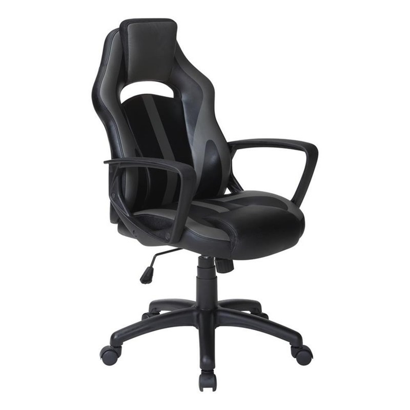 Influx Gaming Chair in Black Faux Leather with Gray Accents