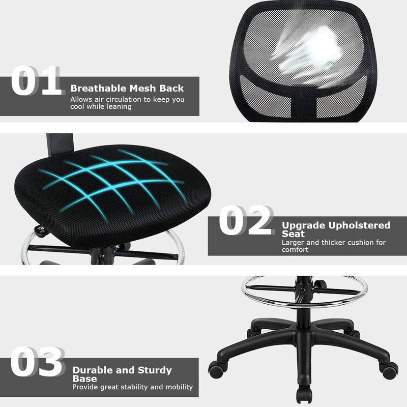 Ergonomic Height Adjustable Drafting Chair with Footrest, Black gallery