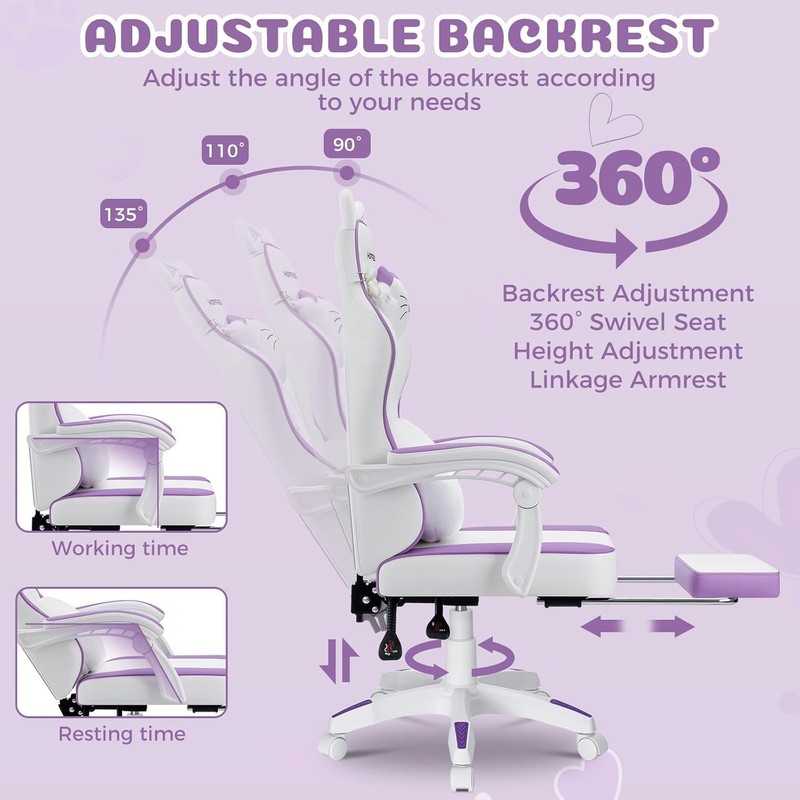Gaming Chair with Cat Ears and Cloud Massage Lumbar Ergonomic Cute Computer Chai gallery