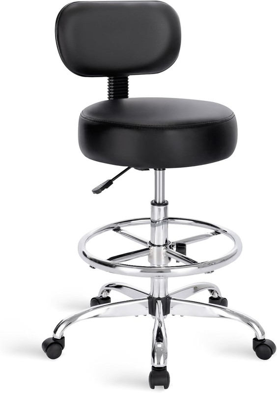 Drafting Chair with Back Cushion Adjustable Foot Rest Black Alloy Steel Seat gallery