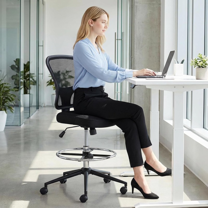 Armless Drafting Chair Tall Office Chair Adjustable Height High Back Ergonomic gallery