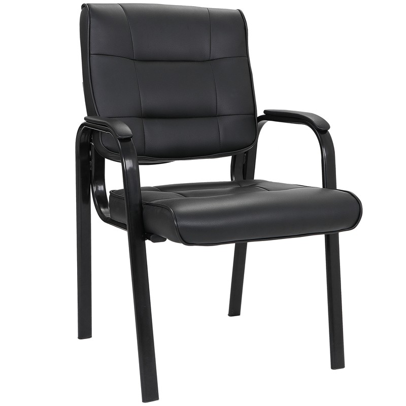 Classic Leather Office Desk Guest Chair Side Chair with Metal Frame Black