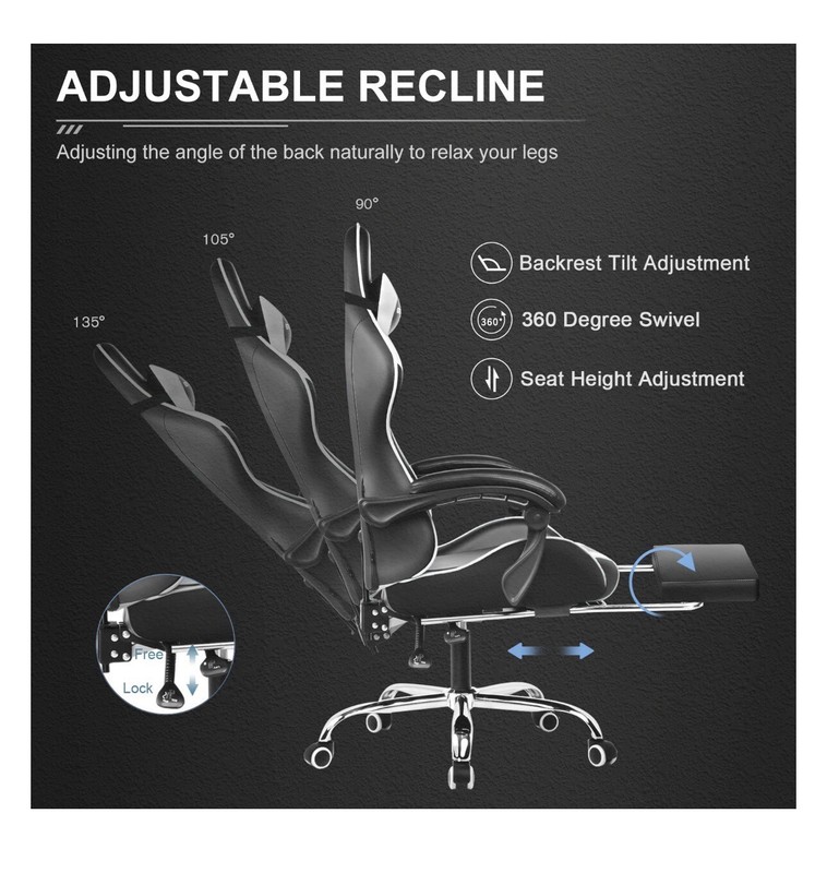GTRACING Gaming Chair White PU Leather with Footrest&Adjustable Headrest gallery