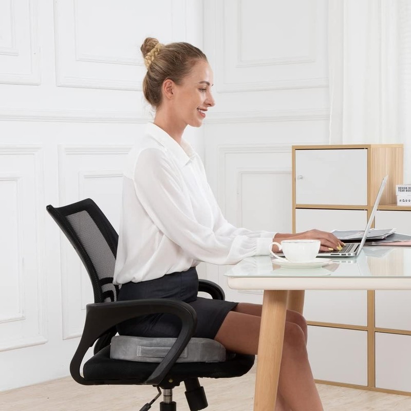 Ergonomic Memory Foam Seat Cushion for Tailbone Pain Relief - Grey 14"x14" gallery