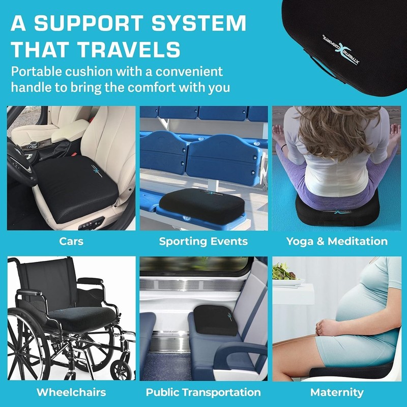 Ergonomic Memory Foam Seat Cushion, Black - Ultimate Comfort for Work & Travel gallery