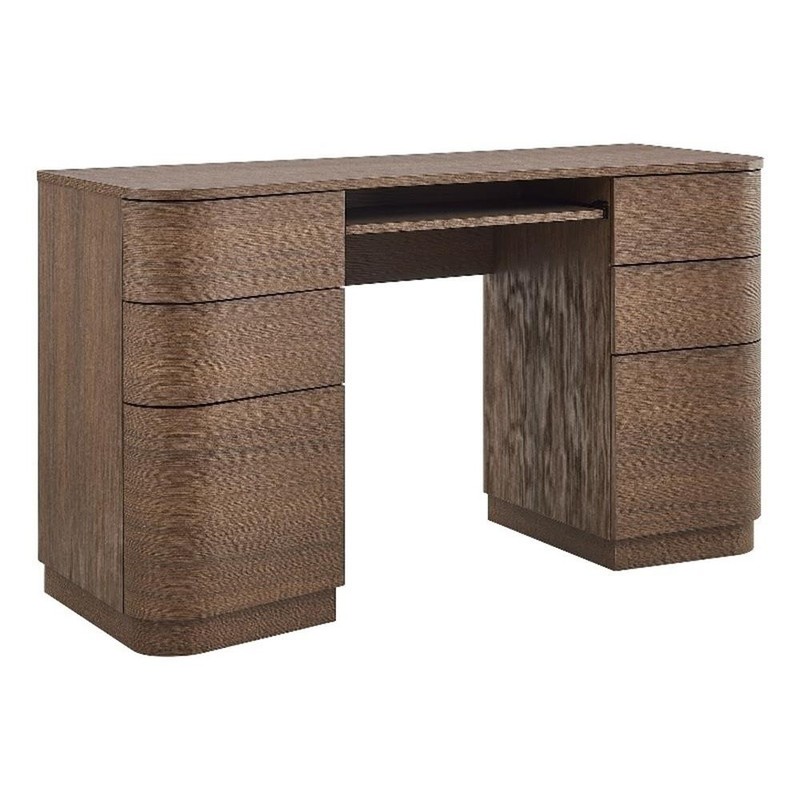 Mirae 55″ 6-Drawer Curved Office Desk in Brushed Brown Oak