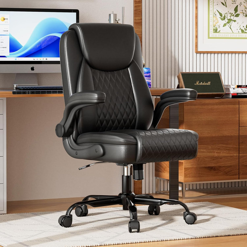 GTPLAYER Leather Office Chair, Home Desk Chair with Flip-up Arms and Ergonomic B gallery
